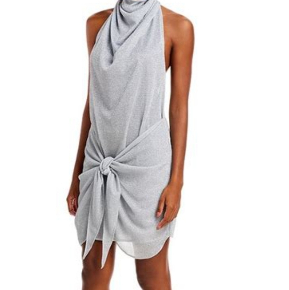 Nwt Baobab Providencia Silver Metallic Goddess Lurex Soft Wrap Halter Dress Xs S - Picture 5 of 10